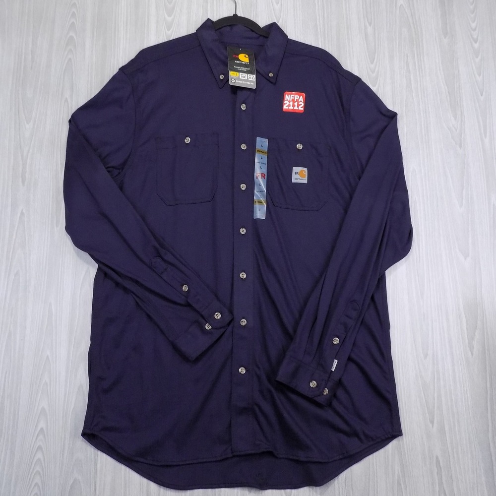 Carhartt Force Cotton FR Shirt Mens Large Navy Flame Resistant NEW Workwear